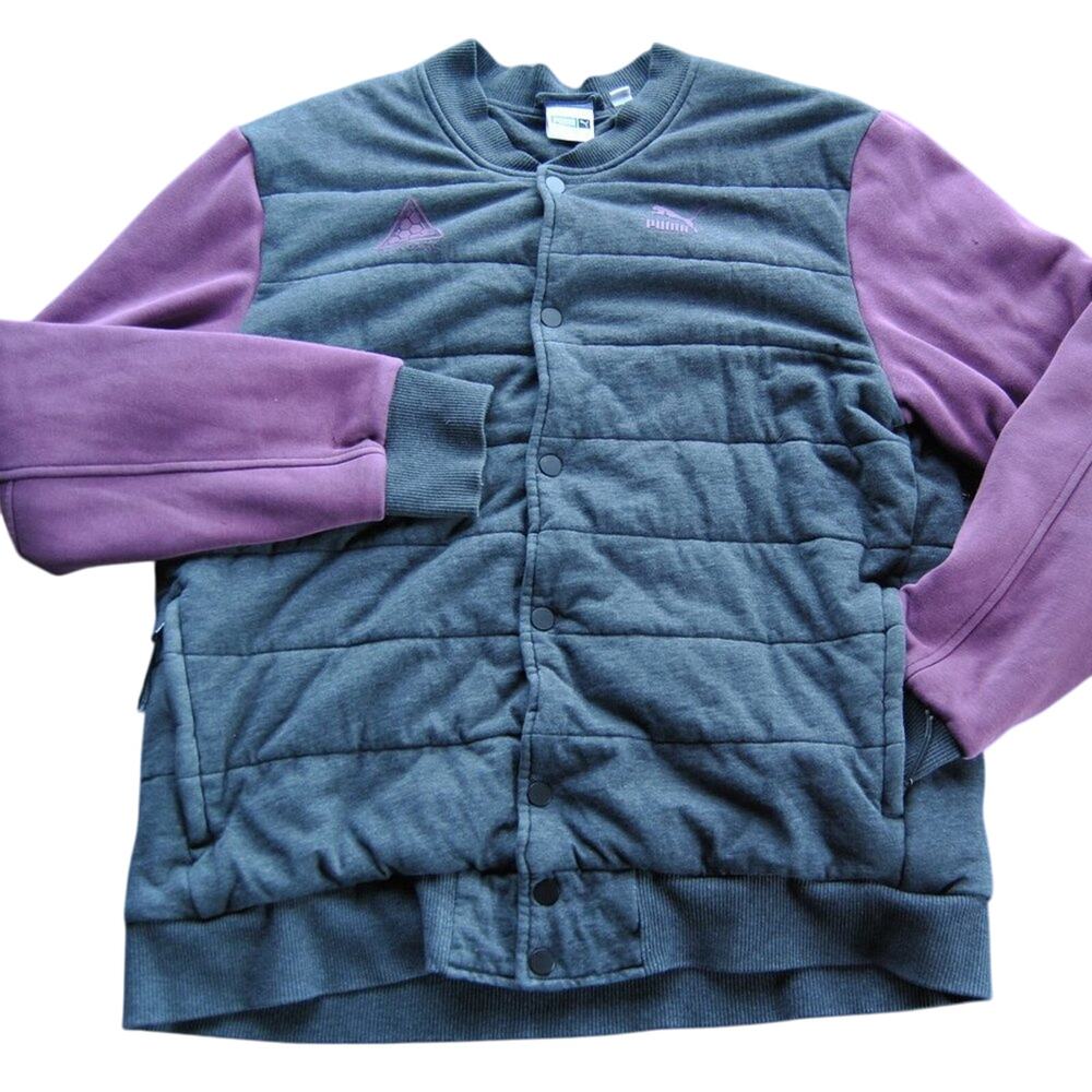 Puma Gray & Purple Full Button-Up Coat with Pockets Large